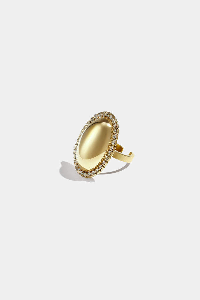 Bague ajustable ovale dorée à strass Lumé vue de face