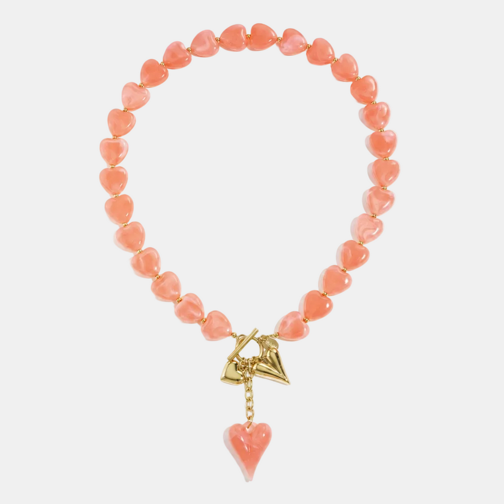 Collier perles cœur Romantique Lumé rouge pastèque avec pendentif cœur