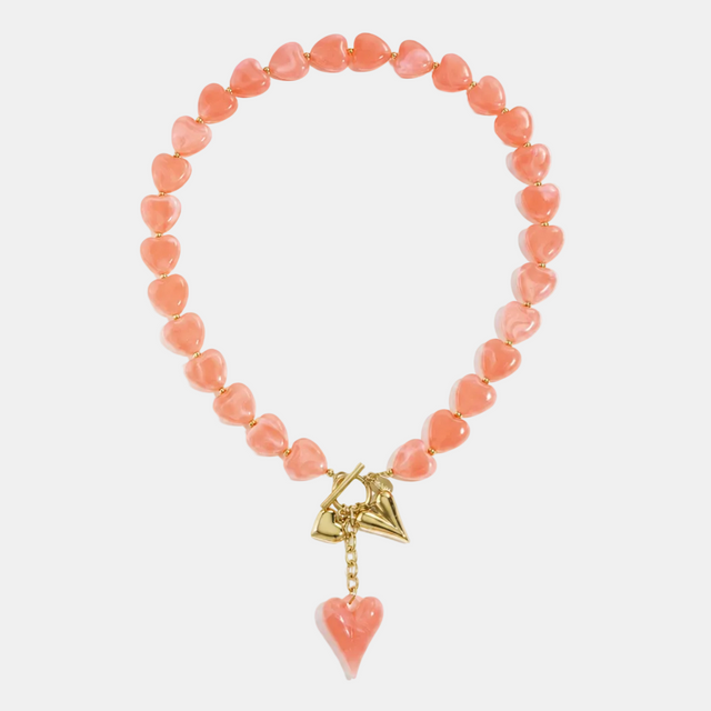 Collier perles cœur Romantique Lumé rouge pastèque avec pendentif cœur
