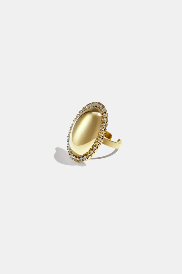 Bague ajustable ovale dorée à strass Lumé vue de face