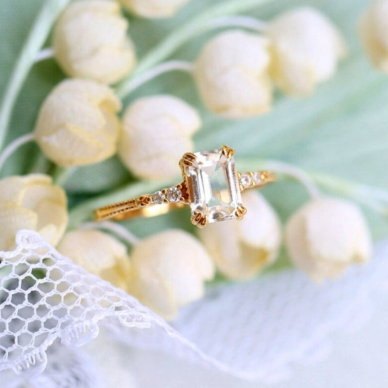 Bague femme dorée, zircon cubique, romantique – Vente Flash Bijoux