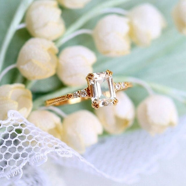 Bague femme dorée, zircon cubique, romantique – Vente Flash Bijoux