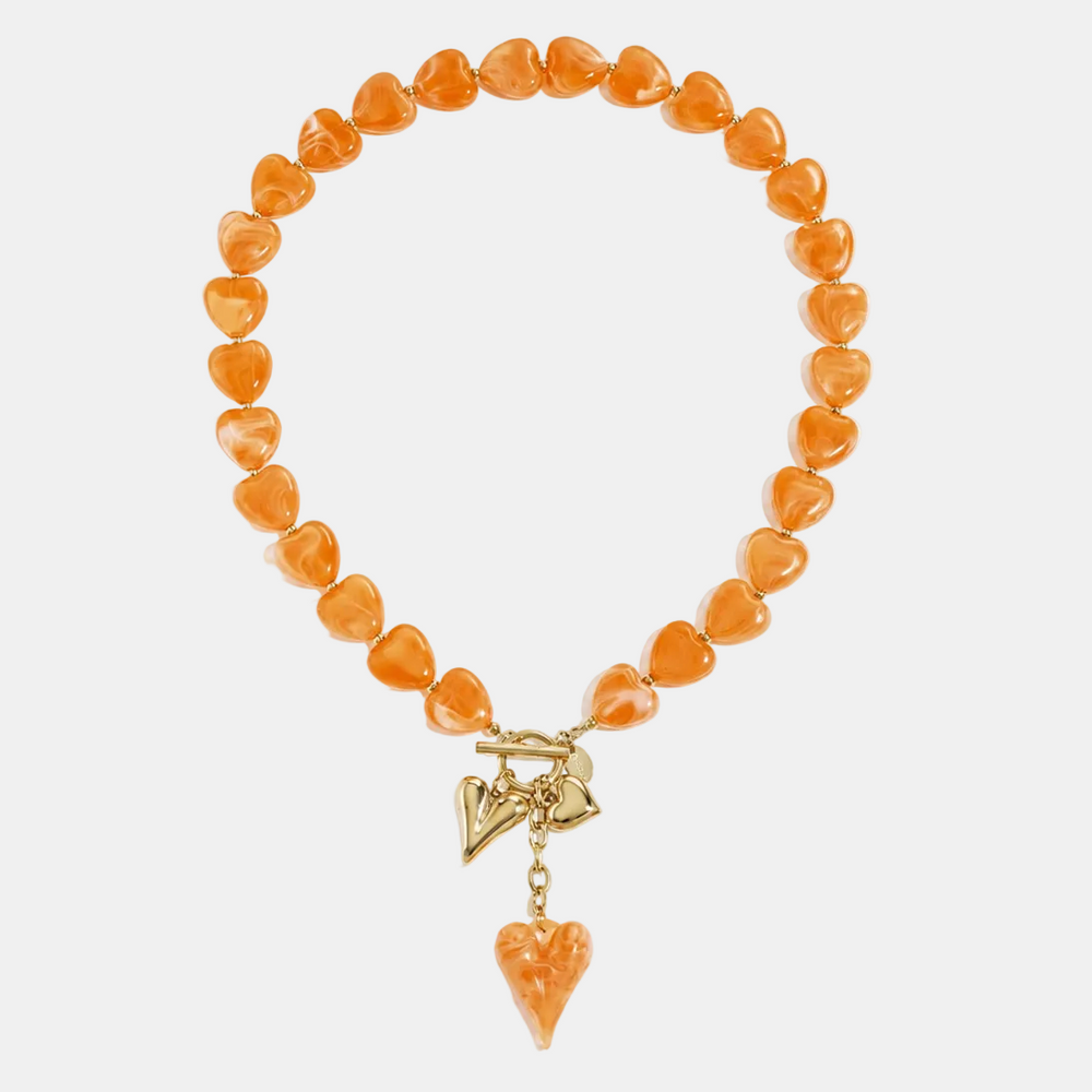 Collier perles cœur Romantique Lumé orange avec pendentif cœur