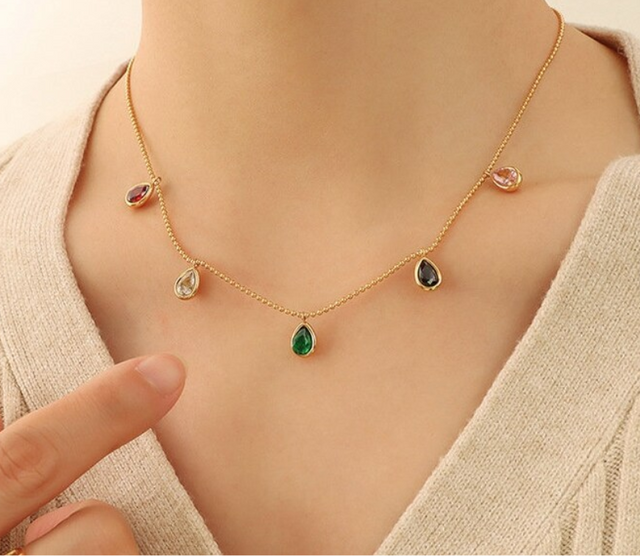 Collier femme doré, goutte, zircon cubique – Vente Flash Bijoux