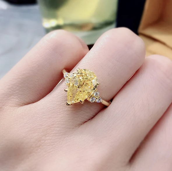 Bague femme dorée, solitaire, citrine – Vente Flash Bijoux