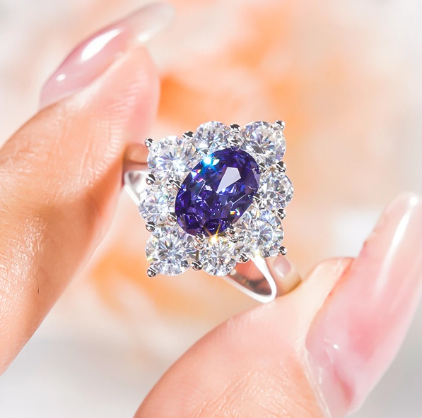 Bague femme argentée, solitaire, saphir – Vente Flash Bijoux