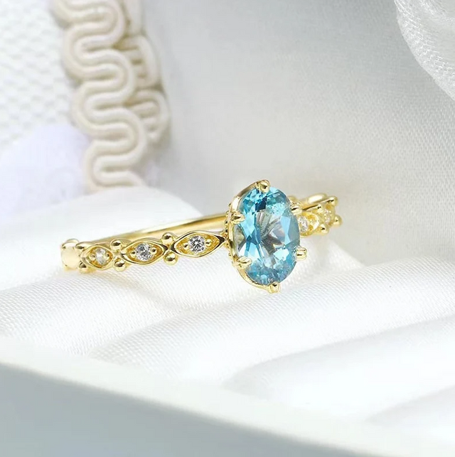 Bague femme dorée, aigue-marine – Vente Flash Bijoux