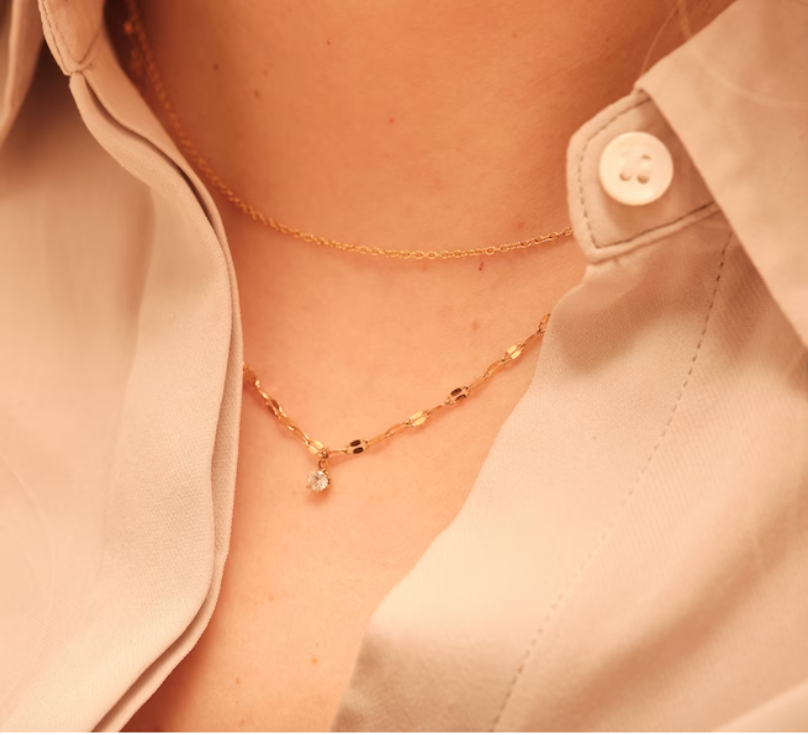 Collier femme doré, chaîne, zircon cubique – Vente Flash Bijoux