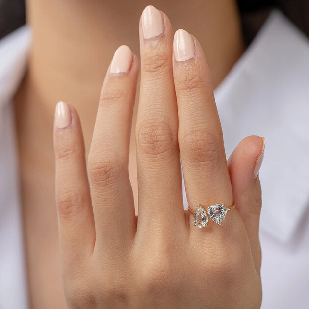 Bague femme dorée, goutte, zircon cubique, ajustable – Vente Flash Bijoux