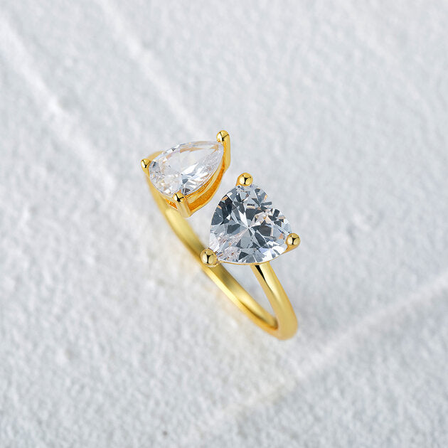 Bague femme dorée, goutte, zircon cubique, ajustable – Vente Flash Bijoux