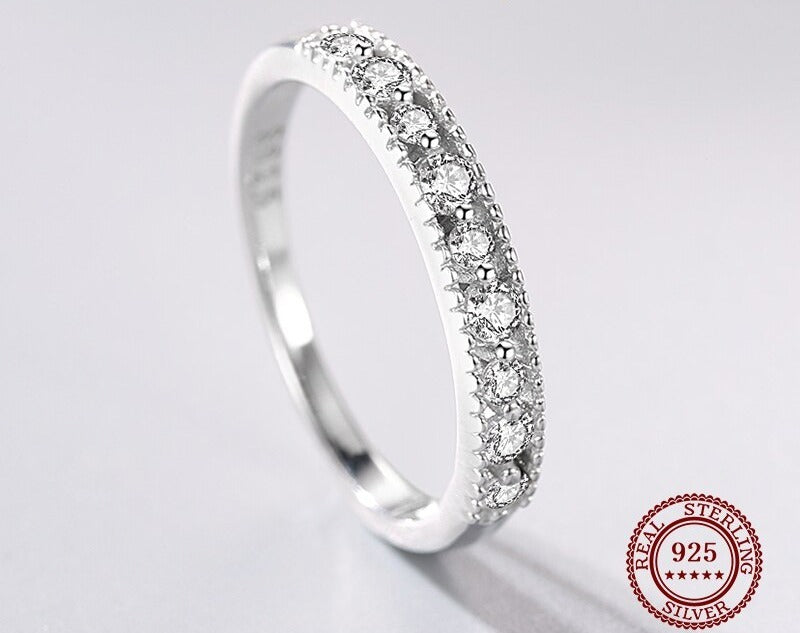Bague femme argentée, zircon transparent, halo scintillant– Vente Flash Bijoux