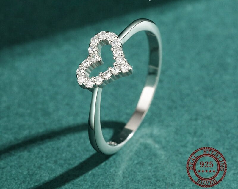 Bague femme argentée, cœur, zircon cubique – Vente Flash Bijoux