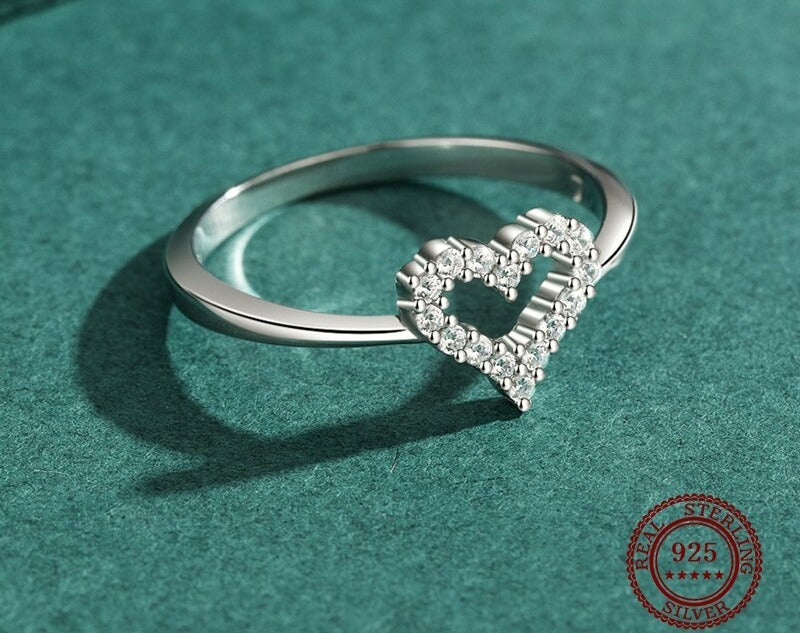 Bague femme argentée, cœur, zircon cubique – Vente Flash Bijoux