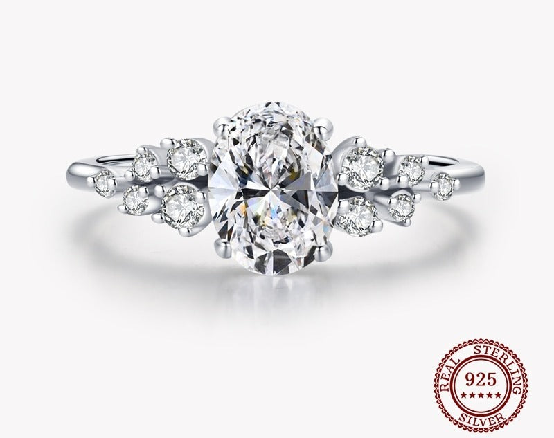 Bague de fiançailles argentée, zircon ovale– Vente Flash Bijoux
