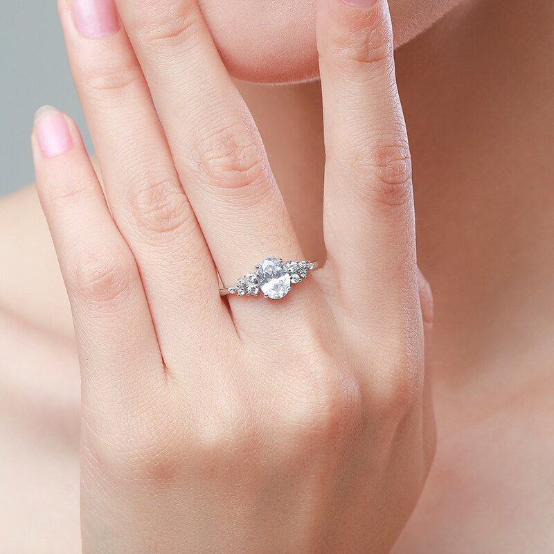 Bague de fiançailles argentée, zircon ovale– Vente Flash Bijoux