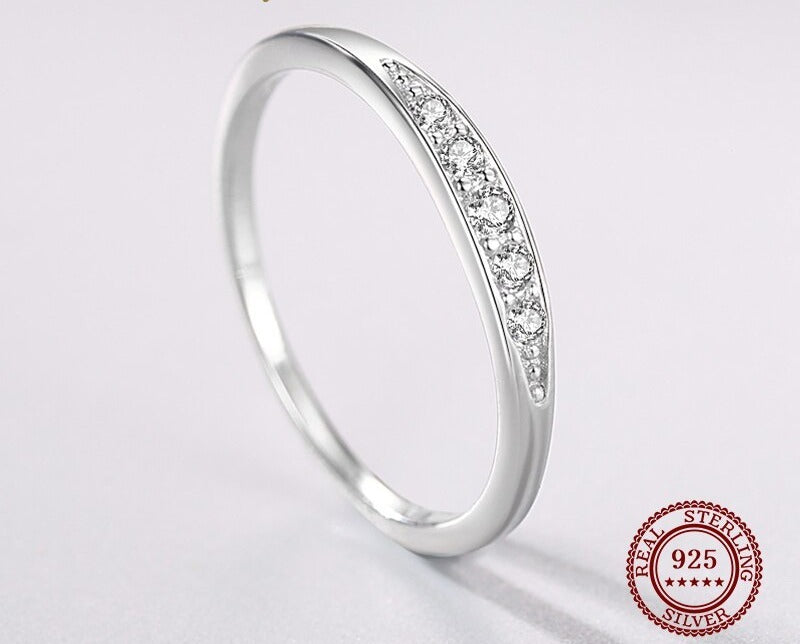 Bague femme argentée, zircon transparent, anneau fin– Vente Flash Bijoux