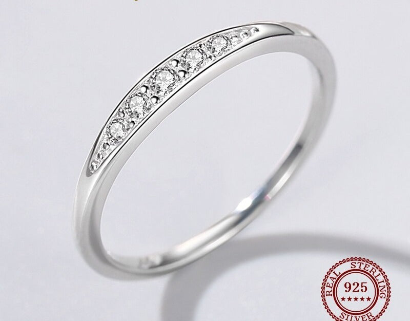 Bague femme argentée, zircon transparent, anneau fin– Vente Flash Bijoux
