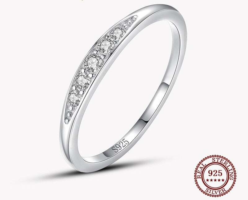 Bague femme argentée, zircon transparent, anneau fin– Vente Flash Bijoux