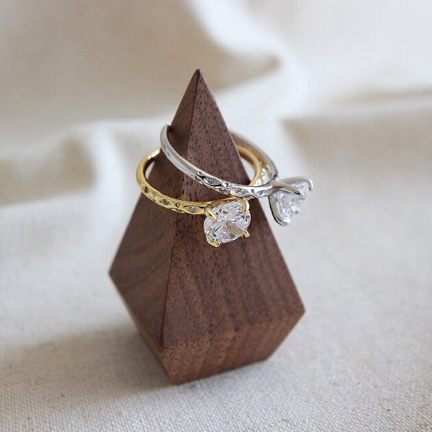 Bague femme dorée ou argentée, solitaire, zircon cubique, ajustable – Vente Flash Bijoux