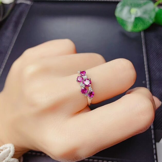 Bague femme argentée, grenat, ajustable – Vente Flash Bijoux