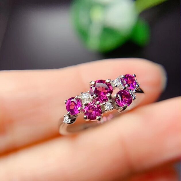 Bague femme argentée, grenat, ajustable – Vente Flash Bijoux