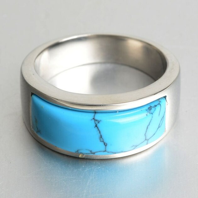 Bague homme acier inoxydable, turquoise, raffiné – Vente Flash Bijoux