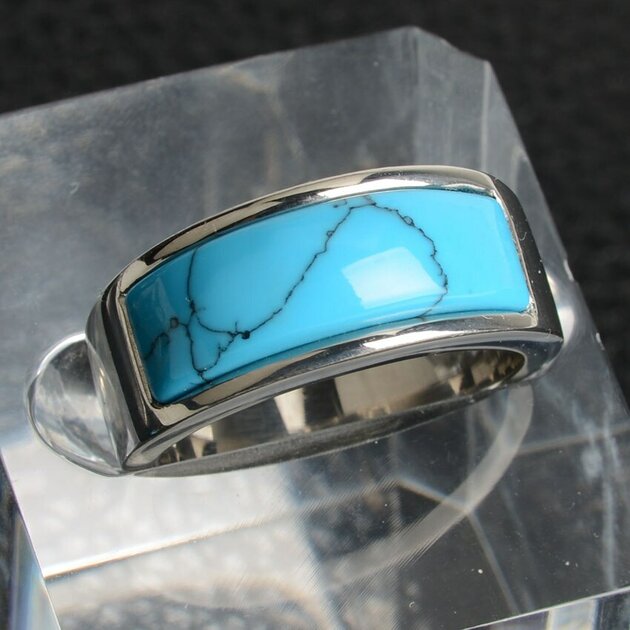 Bague homme acier inoxydable, turquoise, raffiné – Vente Flash Bijoux