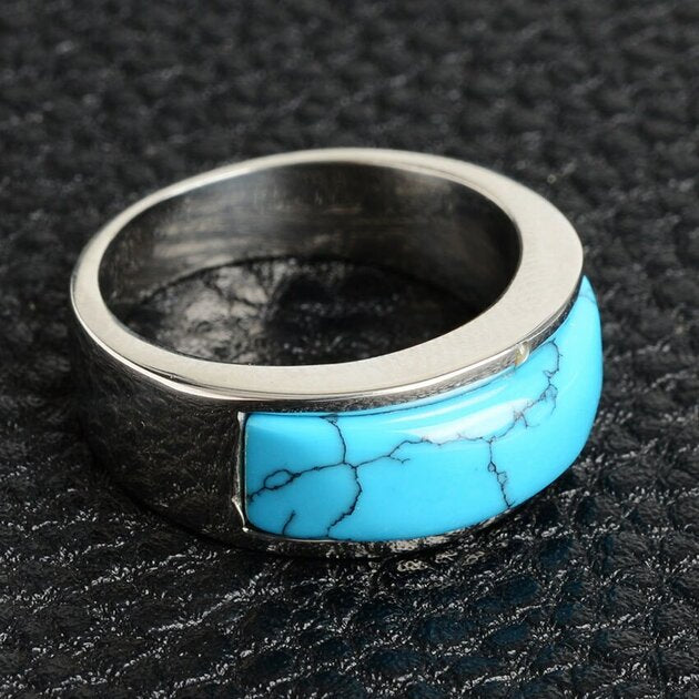 Bague homme acier inoxydable, turquoise, raffiné – Vente Flash Bijoux
