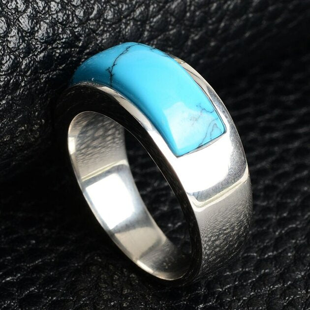 Bague homme acier inoxydable, turquoise, raffiné – Vente Flash Bijoux