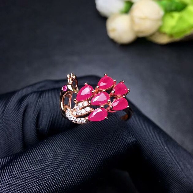 Bague femme dorée ou argentée, rubis – Vente Flash Bijoux