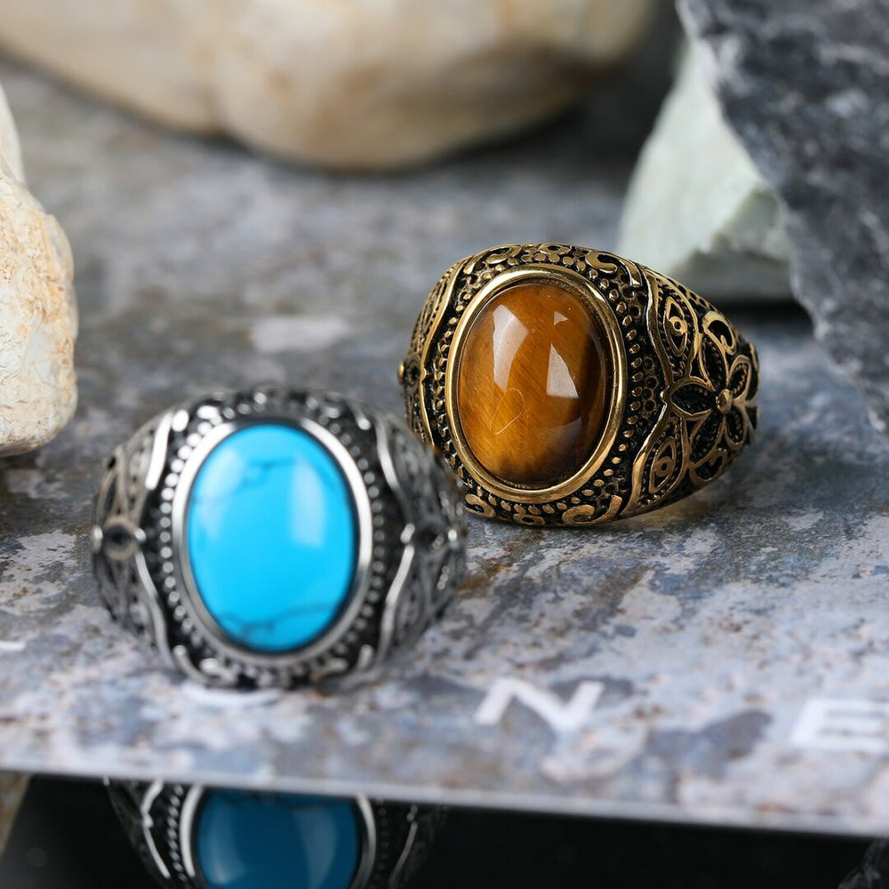 Bague homme acier inoxydable, œil de tigre – Vente Flash Bijoux