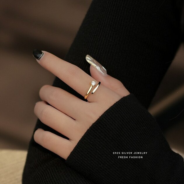 Bague femme dorée, zircon cubique, ajustable, raffiné, chic – Vente Flash Bijoux