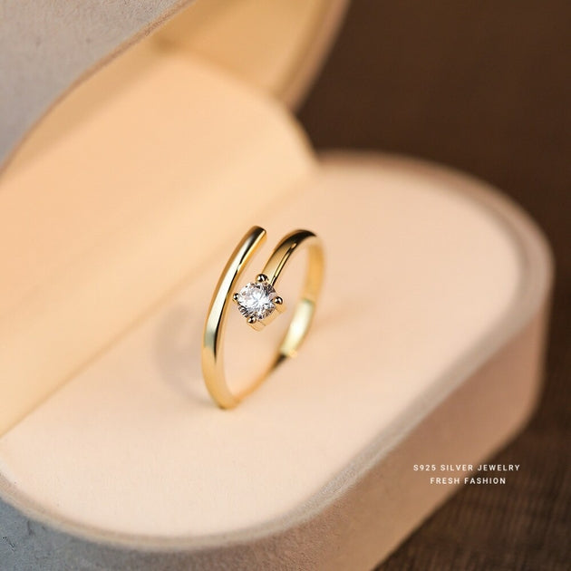 Bague femme dorée, zircon cubique, ajustable, raffiné, chic – Vente Flash Bijoux