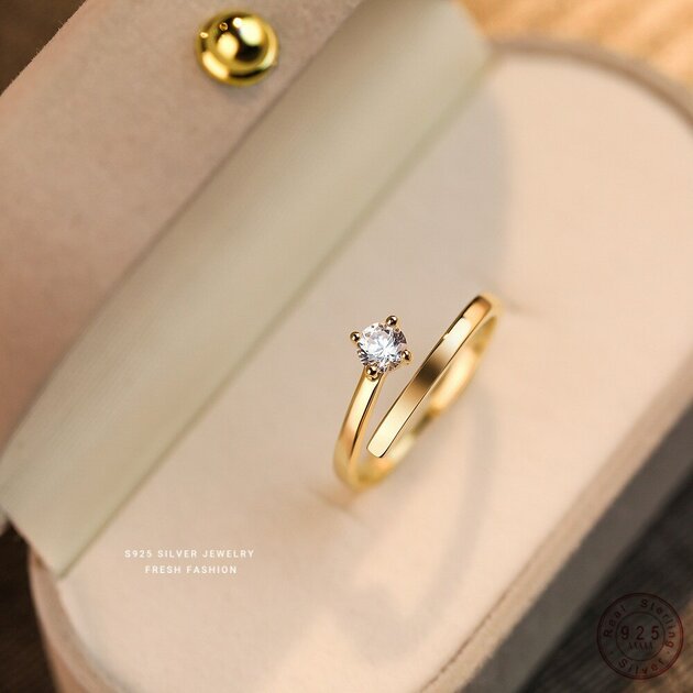Bague femme dorée, zircon cubique, ajustable, raffiné, chic – Vente Flash Bijoux