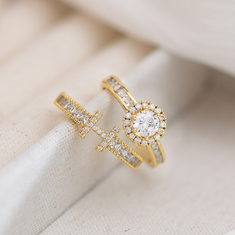 Bague femme dorée, zircon cubique, ajustable, raffiné, minimaliste – Vente Flash Bijoux