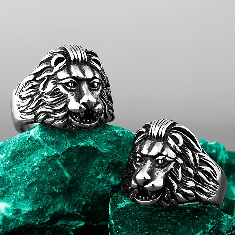 Bague tête de lion argentée, acier inoxydable– Vente Flash Bijoux