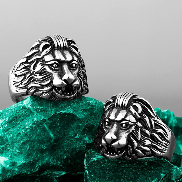 Bague tête de lion argentée, acier inoxydable– Vente Flash Bijoux