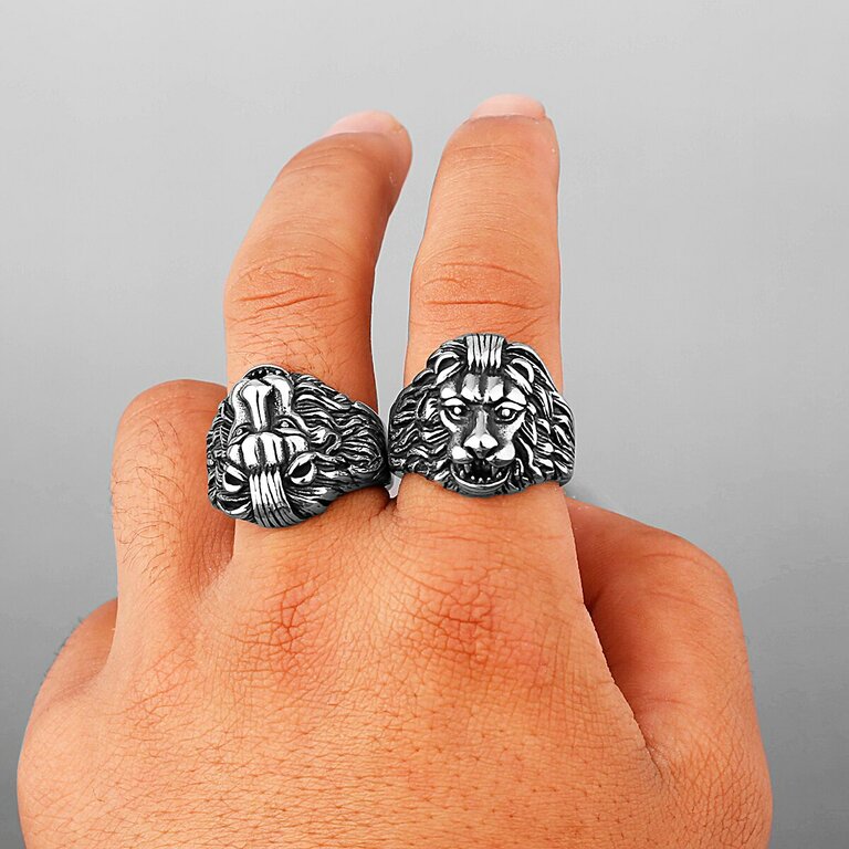 Bague tête de lion argentée, acier inoxydable– Vente Flash Bijoux