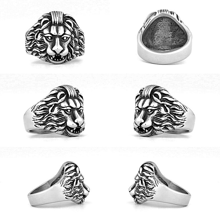 Bague tête de lion argentée, acier inoxydable– Vente Flash Bijoux