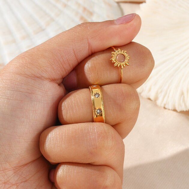 Bague femme dorée, zircon cubique, intemporel – Vente Flash Bijoux