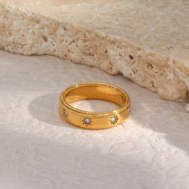 Bague femme dorée, zircon cubique, intemporel – Vente Flash Bijoux