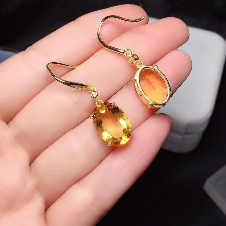 Boucles d'oreilles dorées ou argentées, citrine – Vente Flash Bijoux