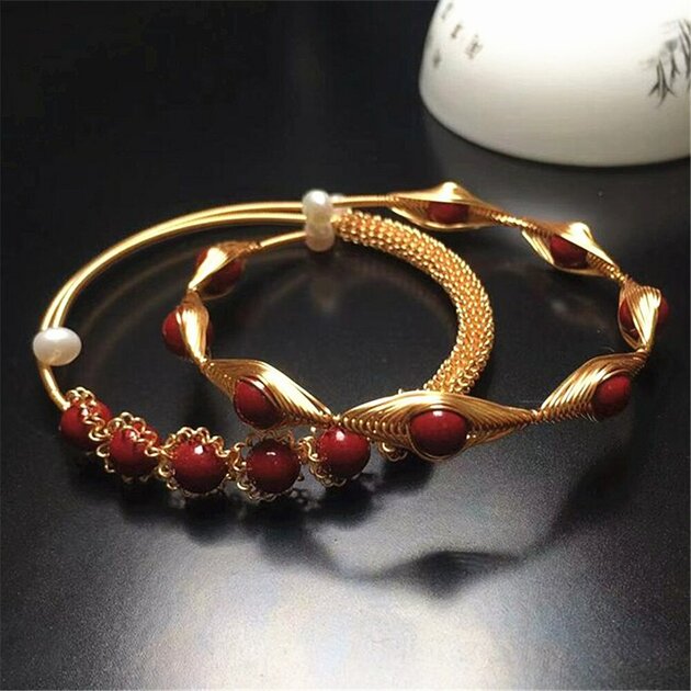 Bracelet femme doré, manchette, perles – Vente Flash Bijoux
