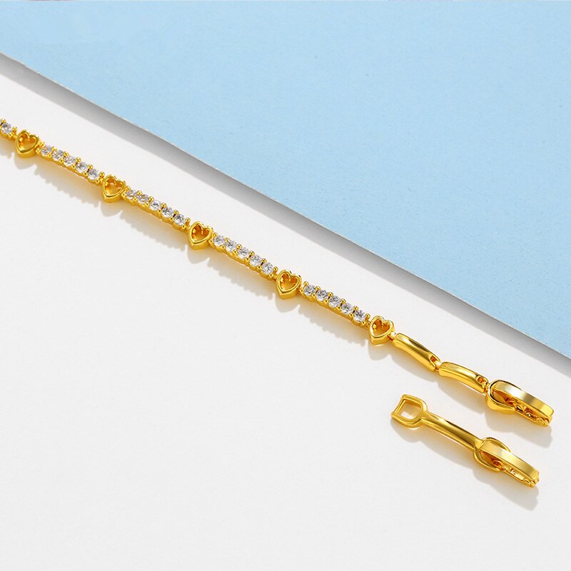Bracelet femme doré, cœur, zircon cubique, romantique – Vente Flash Bijoux