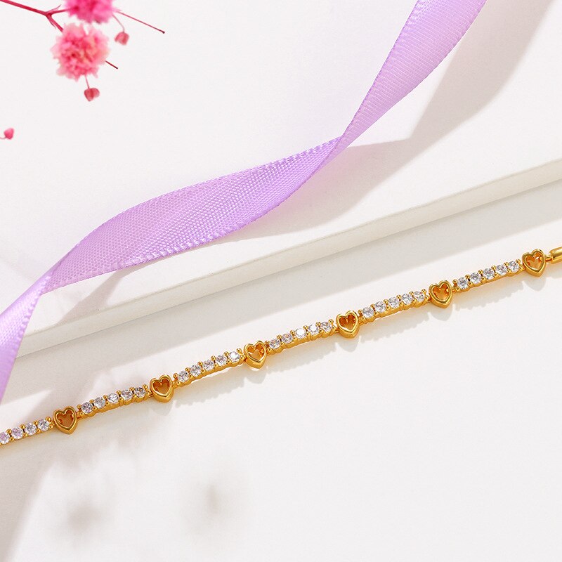 Bracelet femme doré, cœur, zircon cubique, romantique – Vente Flash Bijoux