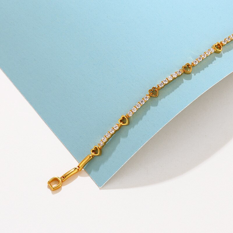 Bracelet femme doré, cœur, zircon cubique, romantique – Vente Flash Bijoux