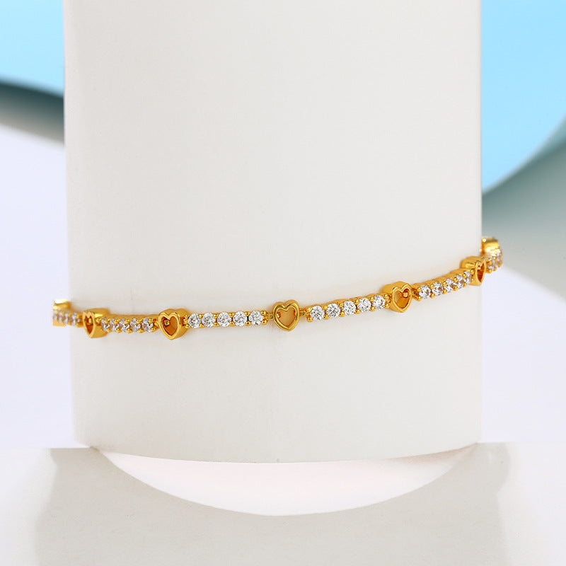 Bracelet femme doré, cœur, zircon cubique, romantique – Vente Flash Bijoux