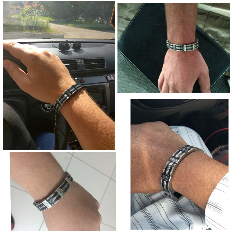 Bracelet homme noir en acier inoxydable– Vente Flash Bijoux