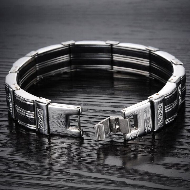 Bracelet homme noir en acier inoxydable– Vente Flash Bijoux