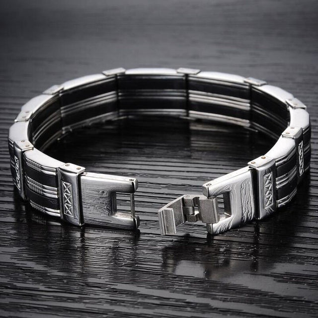 Bracelet homme noir en acier inoxydable– Vente Flash Bijoux